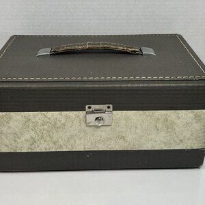 Vintage Mid-Century Hard Case Brown and Tan “Moondog Cottage” Cosmetic case.